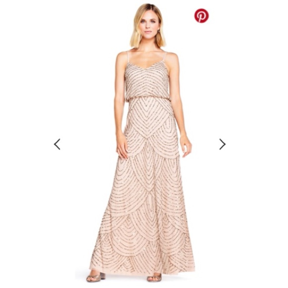 Adrianna Papell Art Deco Blouson Dress Taupe Pink
